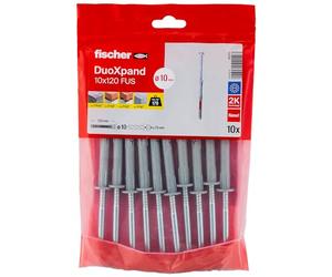 fischer DuoXpand Lot de 10 chevilles universelles de qualité supérieure avec vis à tête hexagonale et rondelle en U moulée (10 pièces), chevilles pour un maintien solide, idéales pour les matériaux de
