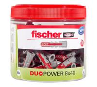 Fischer Cheville DuoPower 8x40 mm Bi-matière tous matériaux RoundBox 80 chevilles Gris/Rouge 535982