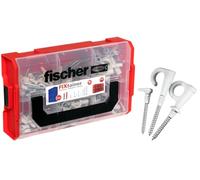 fischer FixTainer DuoPower + EasyHook + Vis TX, Lot de 228 crochets, chevilles DuoPower, capuchons et vis, crochets à vis flexibles pour montage dans de nombreux matériaux de construction