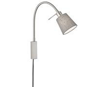 Fischer & Honsel flex, lampe de lit, nuage | couleur nickel | mat | abat-jour en tissu | gris lin/intérieur blanc | largeur : 11,00 cm, hauteur : 40,00 cm, largeur : 35,00 cm, avec interrupteur à corde, 1 ampoule E14 max. 10,0 W