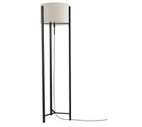 Fischer & Honsel Lampadaire Teramo - Noir sable - Abat-jour en tissu en lin sable - Réglable en hauteur de 152 cm à 160 cm - Réglable par interrupteur à traction - 3 x E27