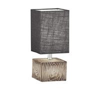 Fischer & Honsel Lampe de table Hauke - Couleur bois - Abat-jour 13 x 13 x 18 cm - Câble de raccordement noir - Abat-jour en tissu gris - L : 13,00 cm, l : 13,00 cm, H : 30,00 cm - Avec interrupteur à