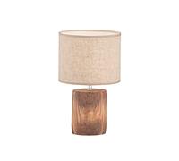 Fischer & Honsel Lampe de table Malik, lampe en béton effet bois avec abat-jour en tissu et interrupteur à cordon, béton couleur bois et lin couleur sable, hauteur 35 cm, diamètre 20 cm