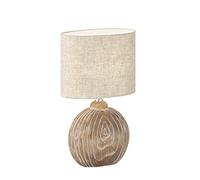 Fischer & Honsel | Lampe de table Tobse | couleur bois | Abat-jour en tissu de lin de couleur sable | L : 23,00 cm, largeur : 13,00 cm, hauteur : 39,00 cm, avec interrupteur à cordon, 1 x E14 max