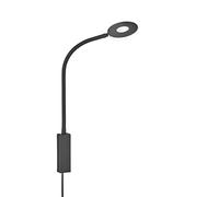 Fischer & Honsel | Spot mural flex, lampe de chevet, cama | noir sable | câble noir | largeur : 10,00 cm, hauteur : 50,00 cm | sortie mur : 35,00 cm | avec interrupteur à cordon | 1 x LED 6,0 W 3000 |