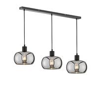 Fischer & Honsel Suspension Dima - Noir sable - Verre - Couleur fumée - Longueur : 110 cm - Largeur : 22 cm - Plafonnier : 160 cm - 3 ampoules E27 max. 40 W - 60901