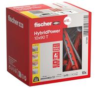 fischer HybridPower 10 x 90 T, chevilles pour une capacité de charge et une sécurité maximales, montage facile sans outil de pose, universel pour matériaux perforés et pleins, maçonnerie, béton, sûr