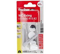 fischer - Kit de fixations pour WC N K comprenant 8 pièces/2 chevilles universelles, 2 vis 6x70, 2 rondelles de fixation, 2 capuchons blanscs, 2 capuchons chromes 83628