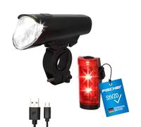 Fischer Bikes Kit d'éclairage LED pour vélo 45 lux – rechargeable, résistant aux éclaboussures, noir