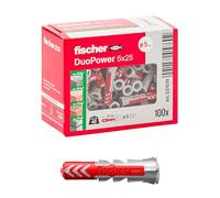 Fischer Chevilles DuoPower 5 x 25 mm pour mur plein, brique perforée, cloison sèche – Lot de 100