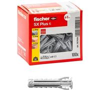 Fischer Lot de 100 chevilles SX Plus 6 x 30 mm pour mur plein, brique perforée, maçonnerie, béton, pour la fixation de lustres, meubles, armoires murales, étagères, 567606
