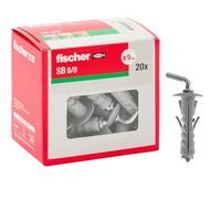 Fischer Lot de 20 chevilles avec crochet court SB 9, universelles avec crochets pour fixation sur mur et béton, 8238