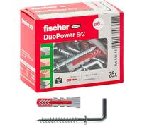 Fischer Chevilles Duopower Lot 25 universelles avec crochet moyen 6x30 mm gris/rouge 541744