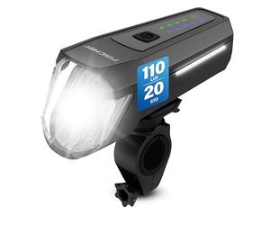 FISCHER Phare Avant LED pour vélo 110 lux, avec Mode capteur, réglage de la portée Lumineuse, jusqu'à 20 Heures d'autonomie, Noir, 1 pièce