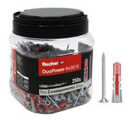 Fischer Propack Duopower 6 x 30 cm, 250 chevilles avec vis en pot réutilisable, pour fixation sur béton, maçonnerie et cloison sèche, 572885