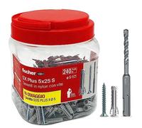 fischer Propack SX Plus 5 S, 240 chevilles 5 x 25 avec vis + foret SDS 5 mm, réutilisable, pour fixation sur béton et maçonnerie 570205