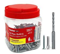 Fischer Chevilles Propack SX Plus 8 S – 120 chevilles 8 x 40 avec vis + foret SDS 8 mm, réutilisable