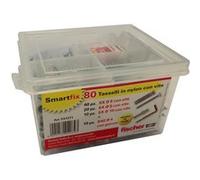 Fischer 531271 Kit smartfix Box chevilles avec vis avec crochet pour Murature pleines et ajourées, gris, lot de 80 pièces