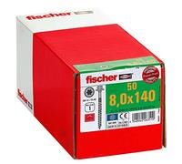 fischer - Tirefond Power-Fast 8,0x140 revêtement zingué blanc, filetage partiel, tête hexagonale avec empreinte Torx/Boite de 50