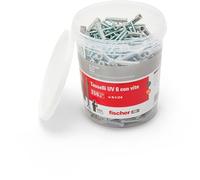 Fischer UV 6 S, seau avec 250 chevilles avec vis, mesure 6 x 30 mm, 250 chevilles + 250 vis, idéal pour briques pleines et perforées, gris