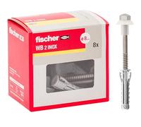 Fischer WB Lot de 8 chevilles en acier inoxydable pour WC et bidet à plancher avec trou vertical, vis en acier inoxydable AISI 430 et écrou nickelé