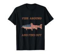 Fish Around and Find Trout American Flag Patriotic Angler T-Shirt