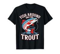 Fish Around and Find Trout US Flag Vintage Fishing T-Shirt