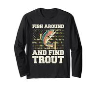 Fish Around Trout Rainbow Fishing Drapeau Camouflage Pêcheur Manche Longue