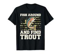 Fish Around Trout Rainbow Fishing Drapeau Camouflage Pêcheur T-Shirt