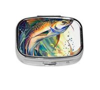 Fish Art Pilulier carré avec 2 compartiments, mini pilulier portable pour médicaments, vitamines, huile de poisson, compléments