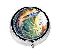 Fish Art Pilulier rond avec 3 compartiments, mini pilulier portable pour médicaments, vitamines, huile de poisson, compléments