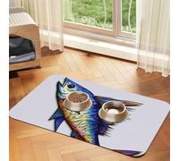 Fish Art Tapis de nourriture pour chien, tapis d'alimentation absorbant pour gamelles d'eau et de nourriture - Tapis de placement antidérapant pour sols - Imperméable - Séchage rapide - Pour chiens