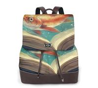 Fish Book Sac à dos de voyage tendance pour femme, sac à dos décontracté, sac à dos en cuir imprimé pour femme pour le travail