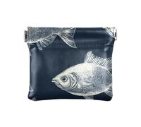 Fish Deep Blue Petit porte-monnaie portable en cuir avec fermoir pour femmes et filles, poisson bleu foncé, taille unique, moderne, Poisson bleu foncé, Taille unique, Moderne