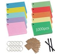 FISH DRAGATE 1000 PiÈCes Flash Cards A8,Fiche Bristol 3 stylos gel,Flashcards Fiches for Revision Pour ÉCole Bureau Maison ÉTude Notes 10 Couleurs 550g/M² Avec 10 Anneaux