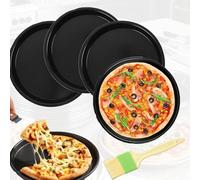 FISH DRAGATE 4 pcs moule à pizza rondes,plaque pizza four au carbone,pinceau pour appliquer de l'huile,plat pour tartes flambées, gâteaux,16.5cm,6-zoll,ustensiles de cuisine