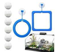 Fish Feeding Ring | 2-Pack Aquarium Floating Food Feeder Rings | Includes 6 Nitrifying Balls with Suction Cups for Clean Water, Ideal for Turtle, Betta, Guppy, Small Fish
