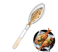 Fish Grill Basket - Foldable Camping Cage | Long Handle, Wood Grip for BBQ