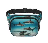 fish in the deep sea Sac banane carré double couche avec sangle réglable pour activités de plein air, noir, taille unique, Noir , Taille unique