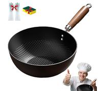 Fish Scale Pattern Flat Bottom Non-Stick Pan, 7.9/9.5/10.2 In Carbon Steel Pan Woks, Mini Multifunctional Ultra-Durable Scratch-Resistant Non Stick, for Induction and Gas (Without cover,7.9in)