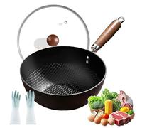 Fish Scale Pattern Flat Bottom Non-Stick Pans, Fish Scale Handmade Round Cooking Wok, 2025 New Uncoated Non-Stick Household Pan with Lid for Electric, Induction and Gas Stoves (9.45in,With Lid)
