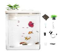 Fish Tank | Acrylic Fish Tank | Aquarium Tank | Aquarium with Air Pump | Small Fish Tank | Aquarium Modern Compact Tank with Artificial Flowers for Betta Fish Shrimp