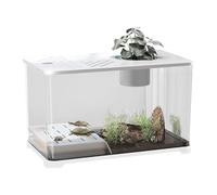 Fish Tank Kit, Desktop Aquarium Container, Turtle Rest Zone Feature, Modern Minimalist Large Transparent Build for Betta Shrimp Aquatic Planting Home Decor, 15.55x8.86x8.46 inches