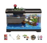 Fish Tank Kit, LED Light Aquarium, Glass Starter Aquarium, Built-in Water Filter, Compact Space-Saving Design, Ideal for Creating Serene Underwater Landscapes in Living Rooms