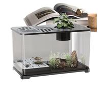 Fish Tank, Large Desktop Aquarium Kit, Modern Aquatic Container with Turtle Resting Area, Offices Desktop Decorations for Betta, Shrimp, Plants, and Home, 15.55x8.86x8.46 inches
