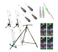 FISH-XPRO Beach Set Deluxe - Kit Complet de Pêche en Bord de Mer avec 2 Cannes Surfcasting, 2 Moulinets, Support de Cannes