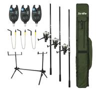 FISH-XPRO Carp Improve Set - Carp Rod Set Black - Ensemble Complet pour la pêche à la Carpe - Matériaux de Haute qualité - Détecteurs de morsures, émerillons, Rodpod, dosserets et étuis Inclus.
