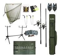 FISH-XPRO Carp Improve Set - Carp Rod Set Black - Ensemble Complet pour la pêche à la Carpe - Matériaux de Haute qualité - Détecteurs de morsures, émerillons, Rodpod, dosserets et étuis Inclus.