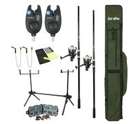 FISH-XPRO Carp Improve Set - Carp Rod Set Black - Ensemble Complet pour la pêche à la Carpe - Matériaux de Haute qualité - Détecteurs de morsures, émerillons, Rodpod, dosserets et étuis Inclus.