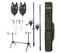 FISH-XPRO Carp Improve Set - Carp Rod Set Black - Ensemble Complet pour la pêche à la Carpe - Matériaux de Haute qualité - Détecteurs de morsures, émerillons, Rodpod, dosserets et étuis Inclus.
